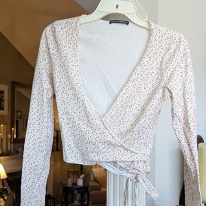 Brandy Melville White Floral Wrap Blouse